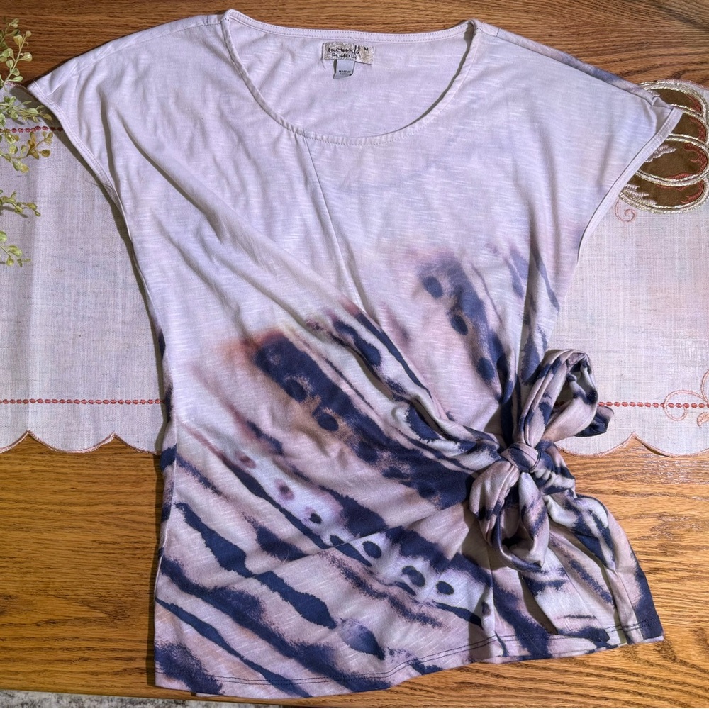 ONE WORLD Purple Tie-Dye Short Sleeve Top